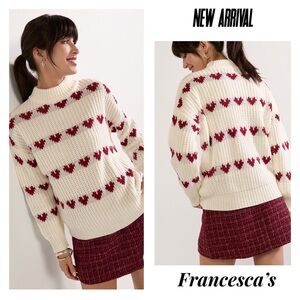 (53) Francesca’s Gina Heart Striped Mock Neck Pullover Sweater